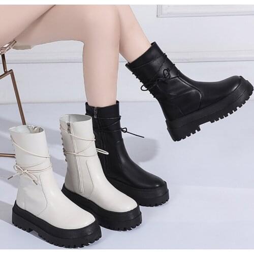 Fashion 2021 Autumn Winter Women Chelsea Boots New Female Round Toe Platform Shoes Ladies Spring Zipper Martin Mid Calf Boots