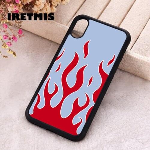 Iretmis 5 5S SE 2020 Phone Cover Case for iPhone 6 6S 7 8 Plus X Xs XR 11 12 Mini Pro Max Rubber Silicone Flames Red Blue