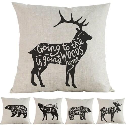Wild Animals Deer Wolf Silhouettes Motivation Quotes Letter Home Decoration Cushion Cover Sofa Chair Linen Throw Pillow Case
