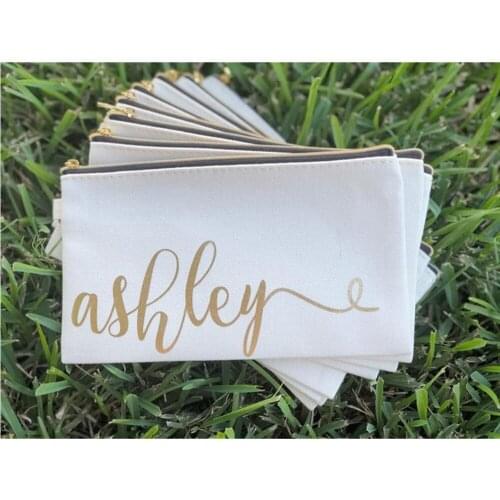 Canvas wedding Toiletry Bag custom calligraphy makeup Bag gold bridesmaid Make Up Bag birthday gift bride Cosmetic bag trip bag