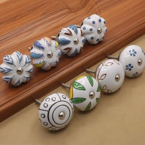 JD 40mm Hand-painted Ceramic Drawer Knobs Porcelain Pumpkin Cabinet Knobs Cupboard Handles with base for Kids Furniture Handle