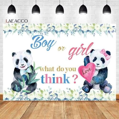 Leacco Gender Reveal Backdrop Cute Panda Watercolor Flower Baby Shower Party Decor Portrait Customized Photography Background