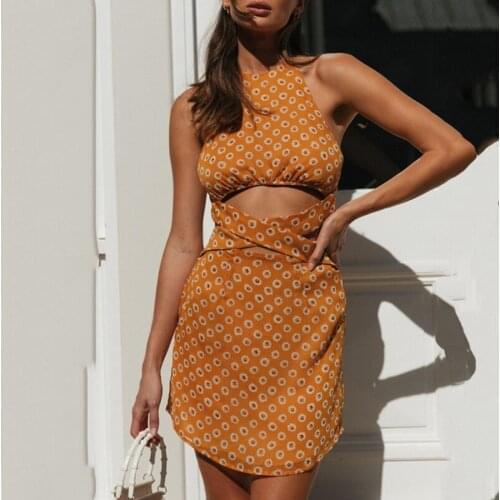 Daisy Floral Print Summer Dress Backless Sundress for Women Clothing Mini Dress Beach Boho Style Dress Vestido Feminino