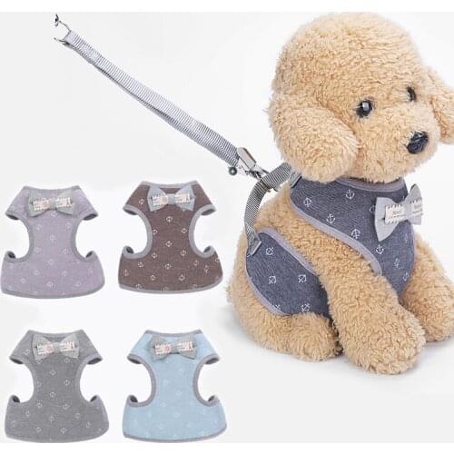 Fashion Anchor Cat Harness and Leash Set Adjustable Chest Strap Vest with Bow Walking Lead for Kitten Puppy Dogs Chihuahua
