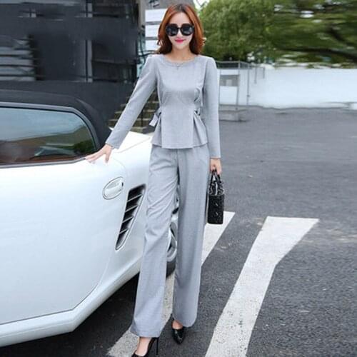 Spring and autumn fashion womens two-piece suit 2018 new Korean ladies temperament blouse career wide leg pants suit TB18604