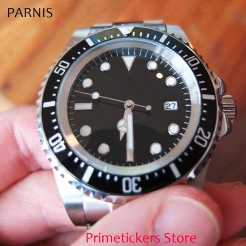 PARNIS Sterile Stainless Steel SEA Autoamtic Men Wristwatch Date Window MINGZHU Movement Mental Strap Rotating Bezel
