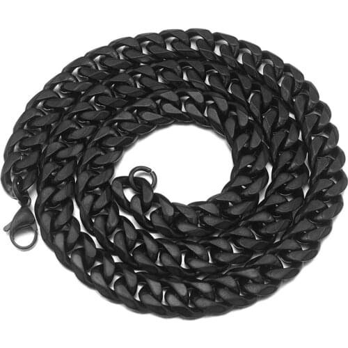 CHIMDOU Mens Stainless Steel Cuban Link Chain Necklace Black Color Curb Necklace For Man 60cm 10mm Hiphop Unisex Jewelry