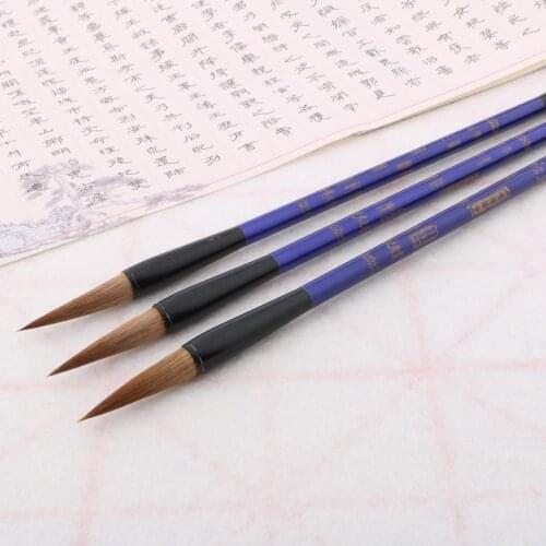3Pcs Weasel Hair Blue and white porcelain brush Pen Set Brown Brush Pen