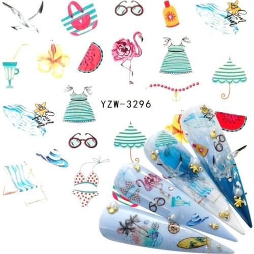 Stickers for Nails Skirt Watermelon Beach Design Water Slider Manicure Decor Watercolor Nail Art Accessories Cheap Nail Stickers