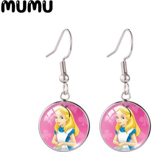 2021 New Alice in Wonderland Fish Hook Earring Fairy Tale Round Jewelry Glass Dome Earrings Gifts Girl