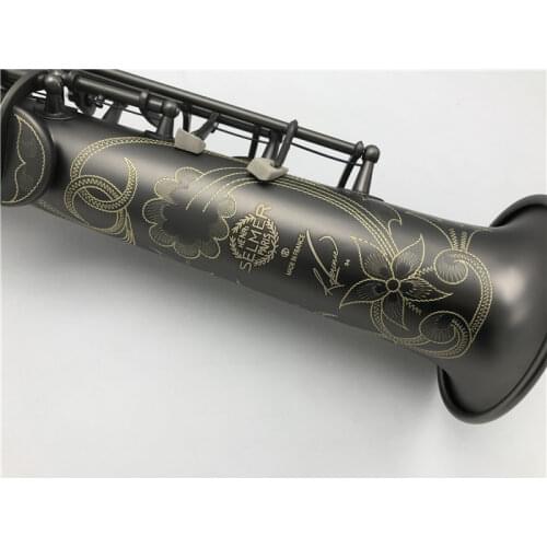 New Brass Straight B Flat Soprano Sax Saxophone Key type Matte Black gold Carve Pattern with Carrying Case