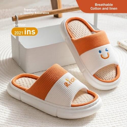 New Women Hemp Slippers Cute Cartoon Bedroom Couples Cotton Shoes Breathable Non-slip Home Floor Flat Shoes Man Funny Slippers