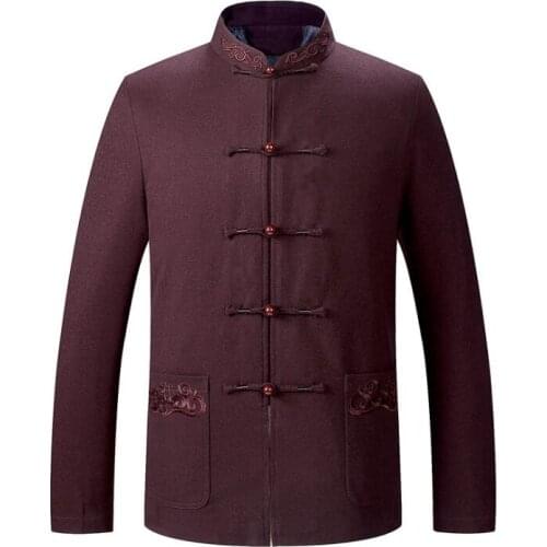 Autumn winter middle-aged jacket men blazer jaqueta woolen coats father clothes mens Tang suit Chinese style stand collar red