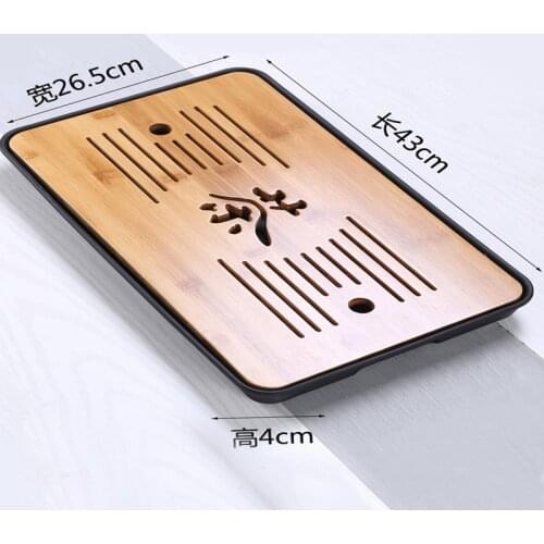 Natural Bamboo Tea Tray Thickened Tea Panel Melamine Bottom Dish Tea Set Tray Japanese Bamboo Saucer Household Drainage Water St