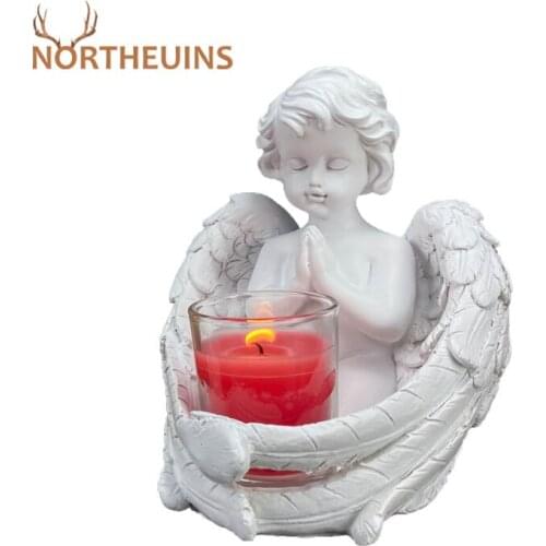NORTHEUINS Resin Angel Child Candlestick Nordic Creative Modern Figurine for Home Decoration Accessories Beautiful Wedding Decor