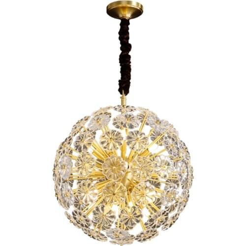 Post-modern Crystal Flower Ball Pendant Lights All Copper Luxury Nordic Living Room Dining Room Bedroom Hanging Lights Fixtures