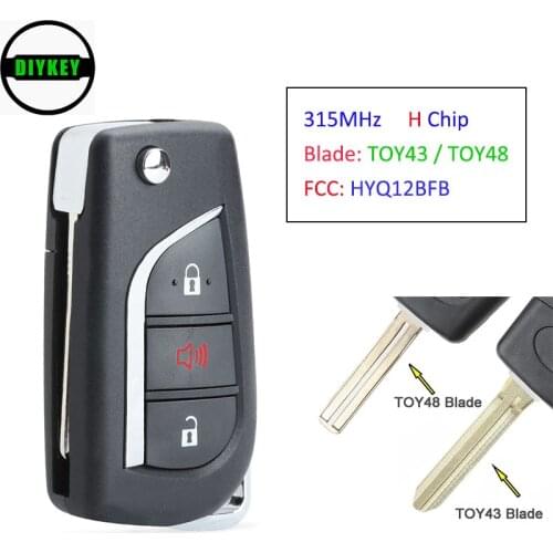 DIYKEY Flip Remote Key 3 Button 315MHz H Chip for Toyota Camry 2018 TOY43/TOY48 Blade FCC: HYQ12BFB
