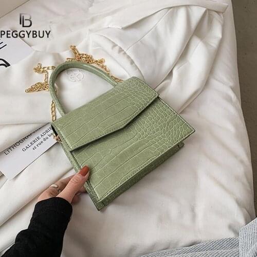 Luxury Hand Bag Female Travel Women Solid Color Chain Design Alligator Pattern Messenger Bag PU Leather Chain Purse