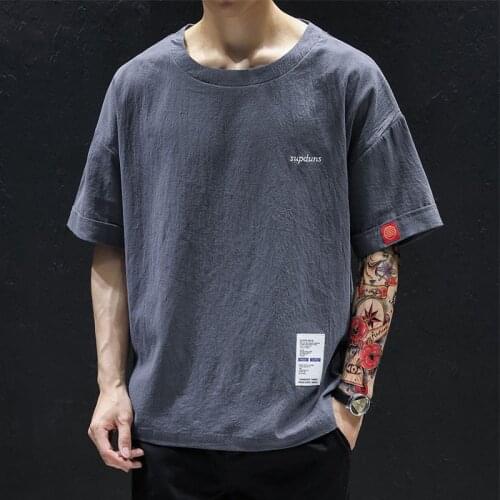 5XL 4XL 115KG Men Clothes Loose Hip hop Shirt Sleeve Young Tide MenS Student Summer Short Men Sleeved Linen fabric T-Shirt