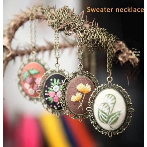 DIY Embroidery Needlework with Chain Beginner Cross Stitch Kit Ribbon Painting Embroidery Hoop Flower Handwork Home Decoration
