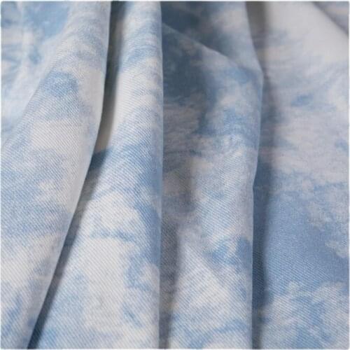 Width 59'' Fashion Simple Sky Blue Ink Printing Denim Fabric By The Half Yard For Background Cloth Coat Shirt Pants Material