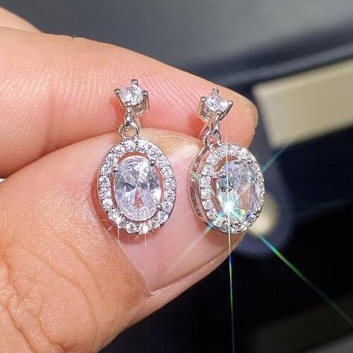 Dazzling Shine Oval Cut AAA Cubic Zirconia Dangle Earrings Cocktail Party Womens Crystal Earrings Bridal Drop Earrings Jewelry