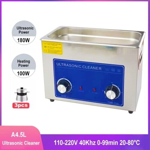 Stainless Steel Ultrasonic Cleaner 4.5L 180W Cleaning Machine Jewelry Glasses Dental Ultrasound Washer Adjustable Temperature