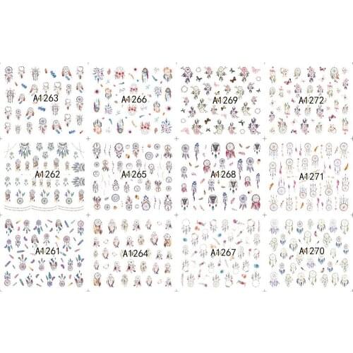 UPRETTEGO 12 PACKS / LOT NAIL ART BEAUTY WATER DECAL SLIDER NAIL TASSEL INDIANA PENDANT WHEEL RINGS A1261-1272