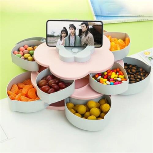 Rotating Petal Candy Box 2-Layer Snack Tray Case Europe Home Nut Storage Box Rotation Dried Fruit Fruit Plate Wedding