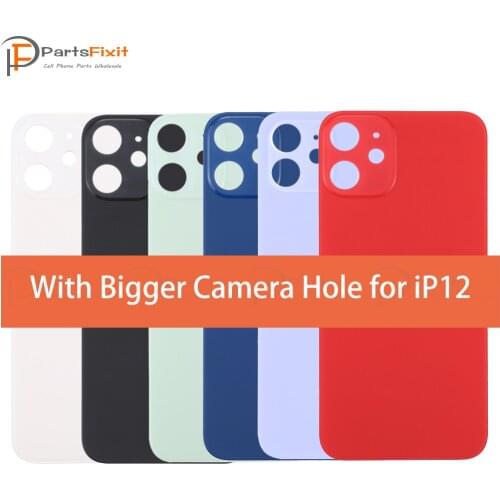 5pcs OEM Premium Back Glass With Bigger Camera Hole For iPhone 12 Wide Camera Hole Opening Battery Cover Rear Housing Door Glass