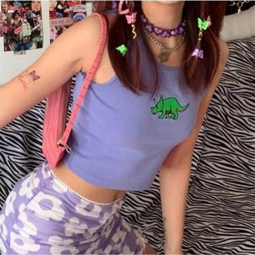 Leisure wears outside Europe and the United States womens wear the new summer dinosaur embroidery female vest