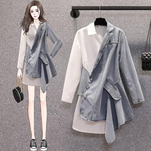 Large Size Womens Summer New Fashion Was Thin Long-Sleeve Denim Panel Dress
