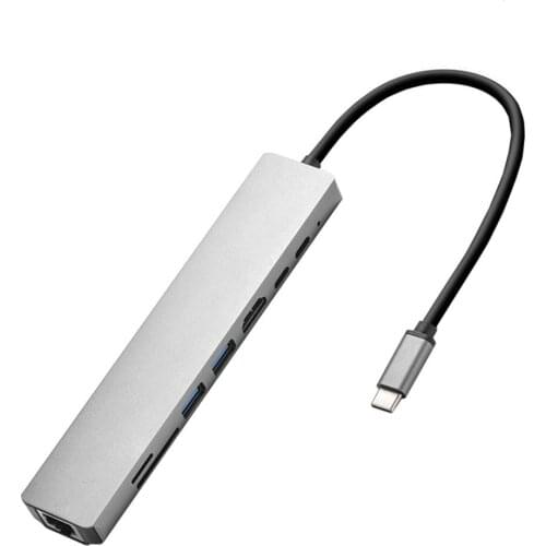 1 Pcs 8In1 Usb-C 3.1 To Type-C Usb 3.0 Hub HDMI-compatible-compatible Rj45 Ethernet Micro Security Digital Card Tf Otg Adapter