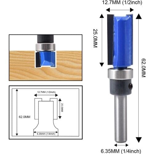 1Pcs 1/4" Shank 1/2" Blade Width Flush Trim Router Bit 25mm Length Milling Cutter Straight Carbide Router Bit For Wood