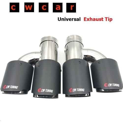 2Pcs 63mm Inlet 89mm Outle Dual-outlet Car Exhaust Tips Matte Carbon Fiber Muffler Rear End Pipe For Ak Universal Auto