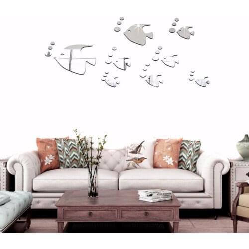 3D Mirror Wall Stickers DIY Removable Set Sea Fish Bubble Mural Decal Acrylic Bathroom Decoration adesivo de banheiro