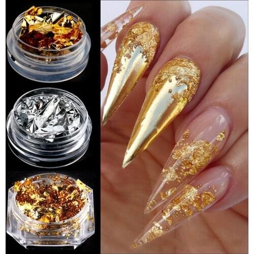 Aluminum Foil Nail Glitter Gold Silver Flakes Irregular Mirror Sequins Sticker Chrome Powder Nail Design All For Manicure SA1858