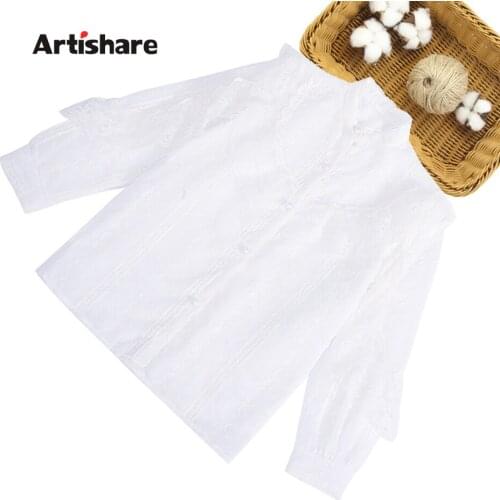 Girls Blouse Solid Color Girls Shirts White Blouses Childrens For Girls Spring Autumn Clothes For School For Girls 6 8 10 12 14