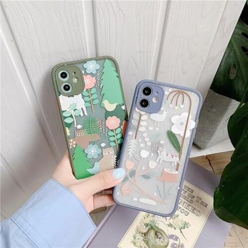 Stick Figure Jungle Animals Case for iPhone 11 Pro X XS XR Max 7 8 6 6S Plus SE 2020 Matte Transparent Skin Feel Phone Cover