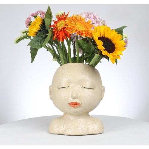 Art Portrait Flower Pot Vase Sculpture Resin Human Face Family Flower Pot Handmade Garden Storage Flower Arrangement Home Decor