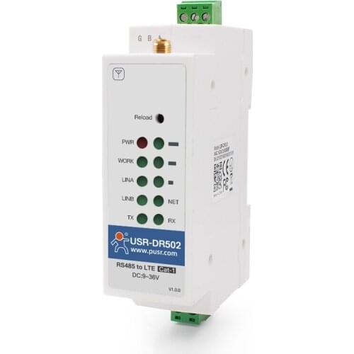 DIN-rail 4G LTE Cat 1 Modem RS485 to 4G LTE FDD Converter Server Device USR-DR502E