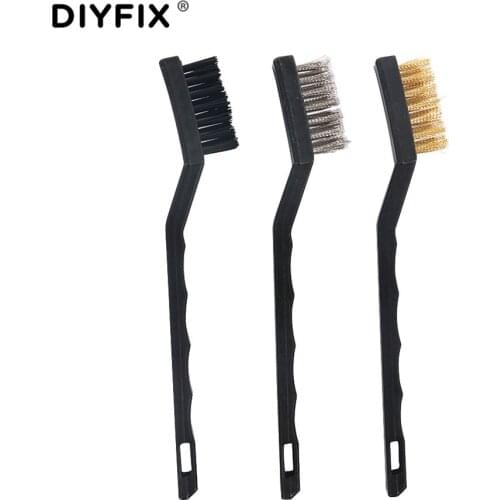 DIYFIX 3Pcs Mini Wire Brush Set Steel Brass Nylon Brush Cleaning Polishing Detail Metal Rust Clean Tools Home Kitchen Kit