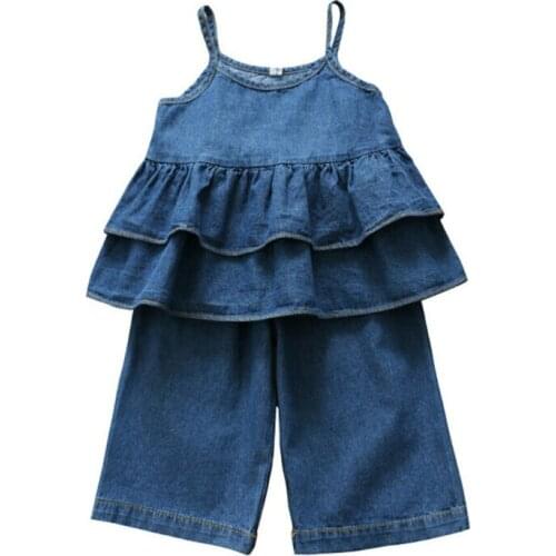 Toddler Baby Girl Denim Clothes Summer Ruffle Tops Mini Dress Jeans Pants Outfit