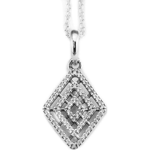 Geometric Lines Necklaces Pendants with Clear CZ 100% Authentic 925 Sterling-Silver-Jewelry Free Shipping