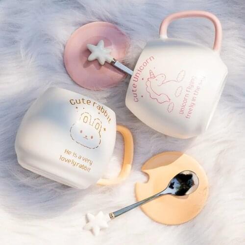 Ceramic Mug Cute Cat Cartoon Pattern With Spoon Cover Home Milk Coffee Cup Children Cup Office Drinkware Gift