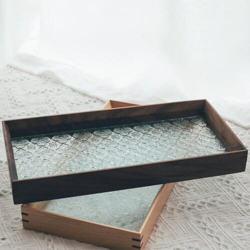 Chinese Wooden Tea Tray Decorative Handmade Glass Ceremony Vintage Accessories Tea Tray Plateau Bois Kitchen Teaware DB60TP