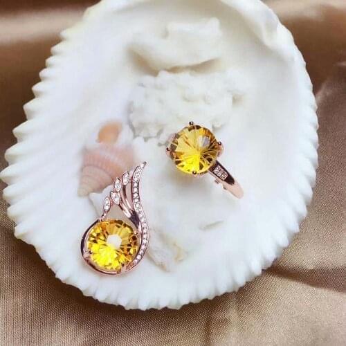 Shilovem 925 sterling silver Piezoelectric citrine Rings pendants send necklace Jewelry women trendy wedding mtz101000agj