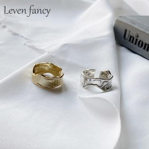 Irregular Embossed 925 Sterling Silver Ring Simple Geometric Jewelry Women Open Rings Mother Gift