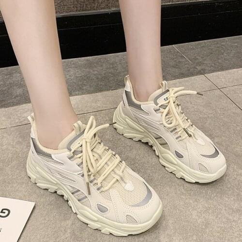 Woman Vulcanized Shoes Air Mesh Short Plush Thick Bottom Lace-Up Solid Ladies Sneakers Fashion Classics Leisure Female Footwear