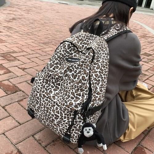 Leopard College Womes Backpack Fashion Nylon Student Teenager Schoolbag New School Backpack for Teenage Girl Book Bag Female